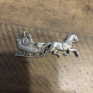 Vintage JJ Jonette Victorian Horse and Sleigh Brooch